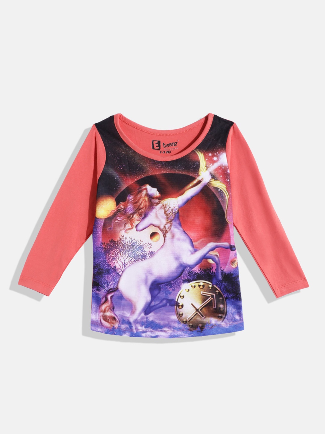 

Eteenz Girls Pure Cotton Printed Tshirt, Coral