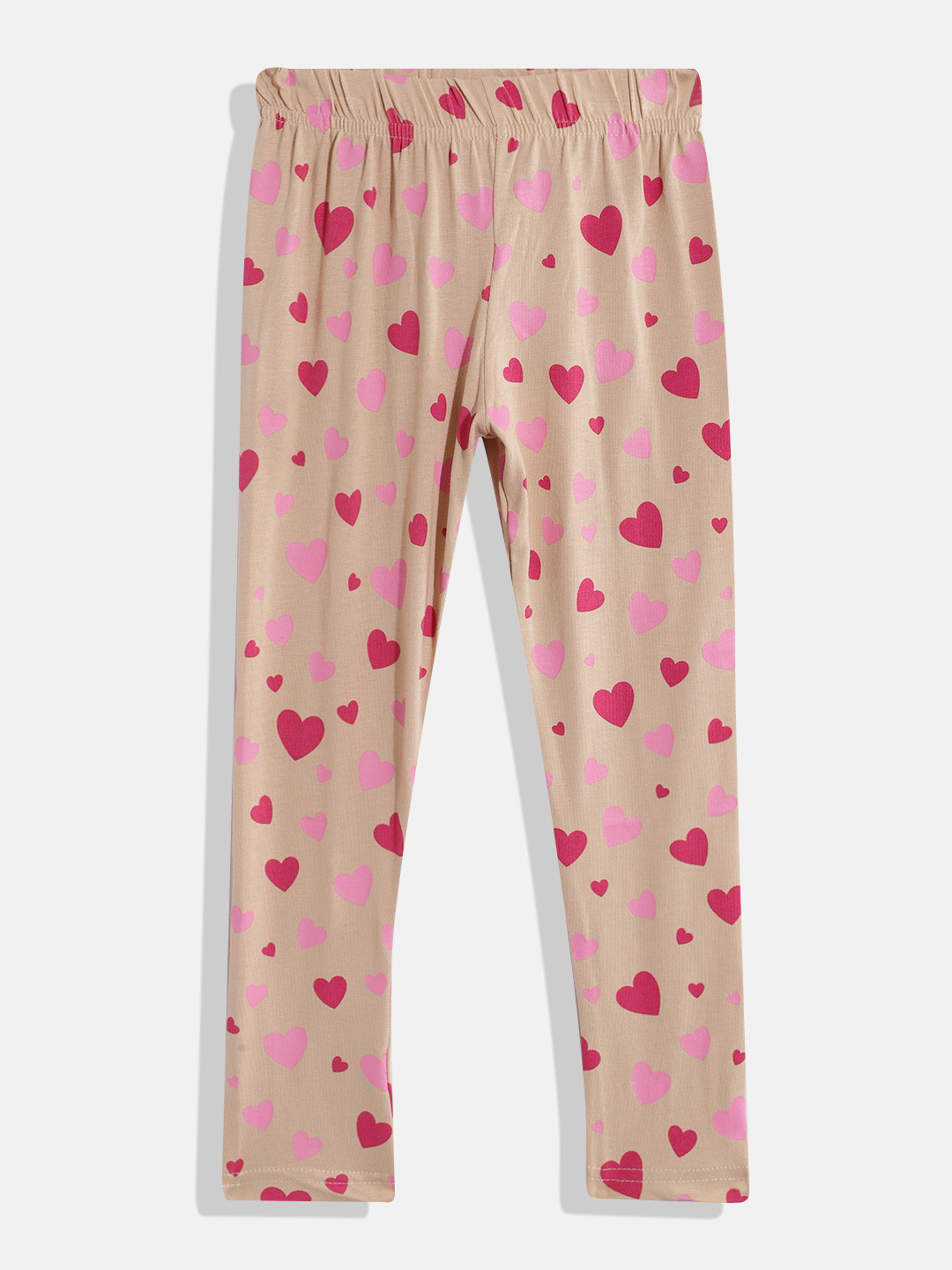 

Eteenz Girls Heart-Shaped Print Premium Cotton Ankle-Length Leggings, Beige