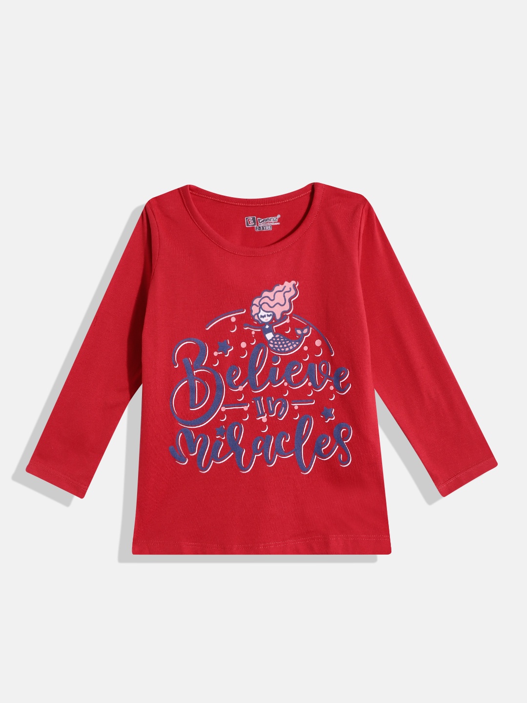 

Eteenz Girls Typography Printed Regular-Fit T-shirt, Red