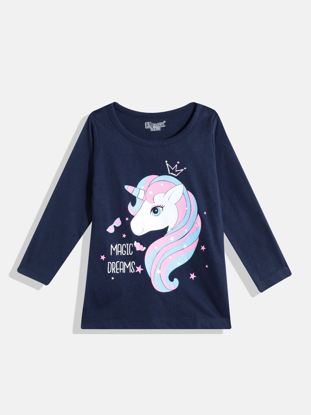 

Eteenz Girls Unicorn Printed Regular-Fit T-shirt, Navy blue