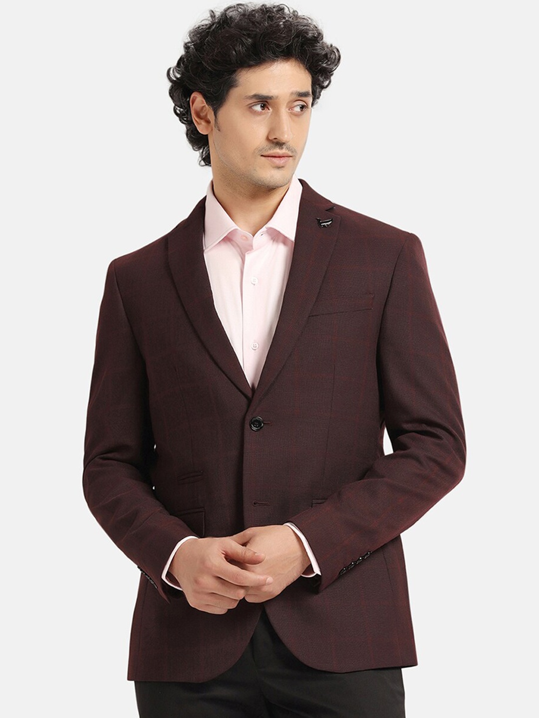 

Blackberrys Checked Slim-Fit Single Breasted Formal Blazer, Maroon