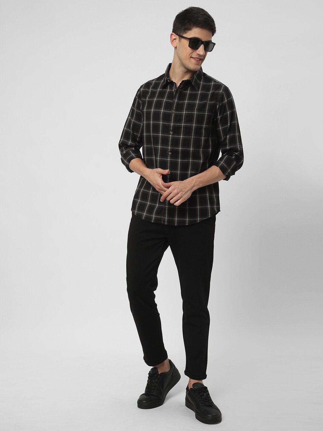 

R&B Windowpane Checked Cotton Casual Shirt, Blue