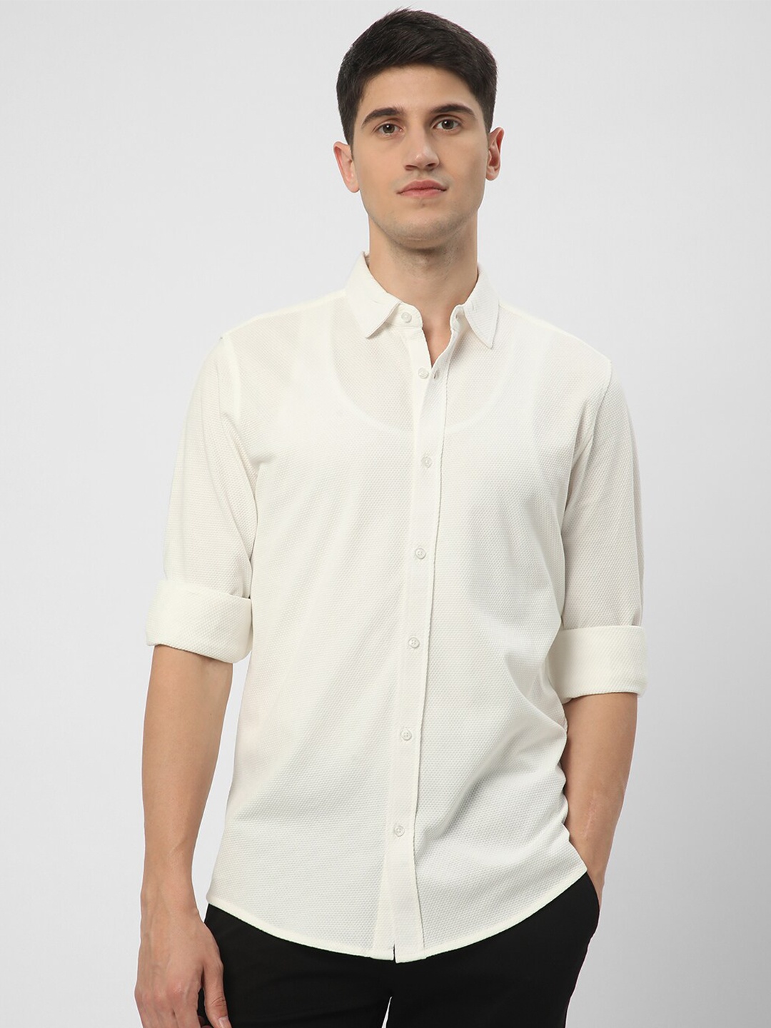 

R&B Textured Cotton Casual Shirt, White