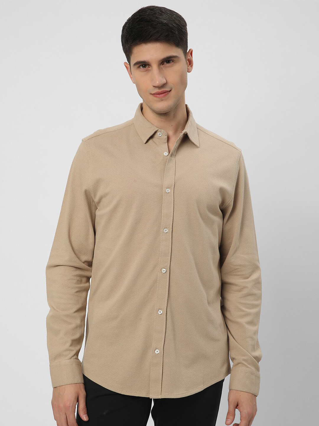 

R&B Textured Cotton Casual Shirt, Beige