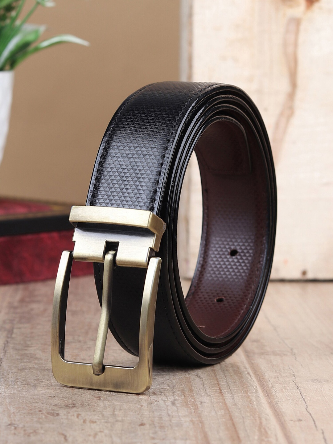 

HENEDA Men Textured Reversible Formal Belt, Black