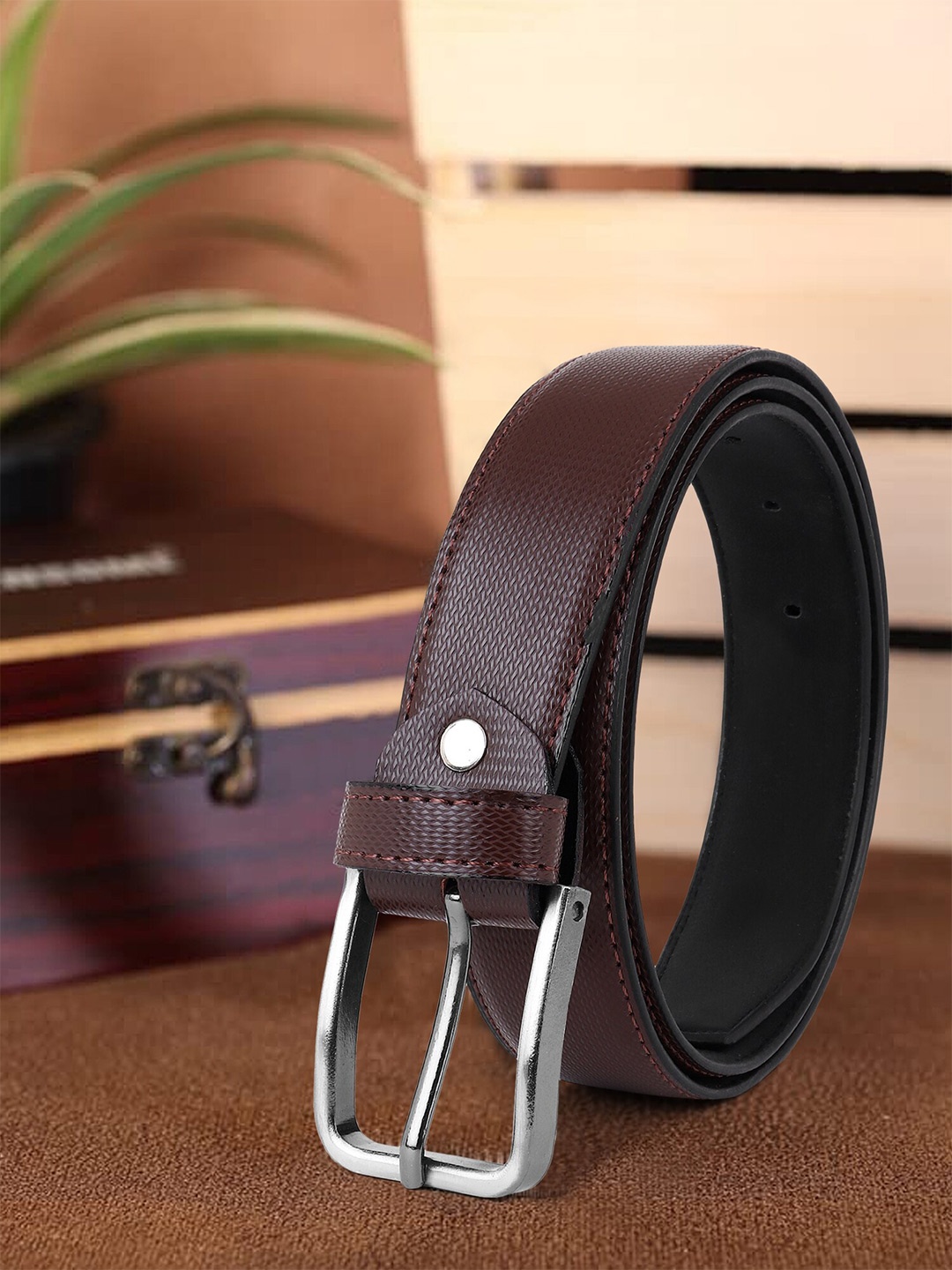 

HENEDA Men Textured Formal Belt, Brown