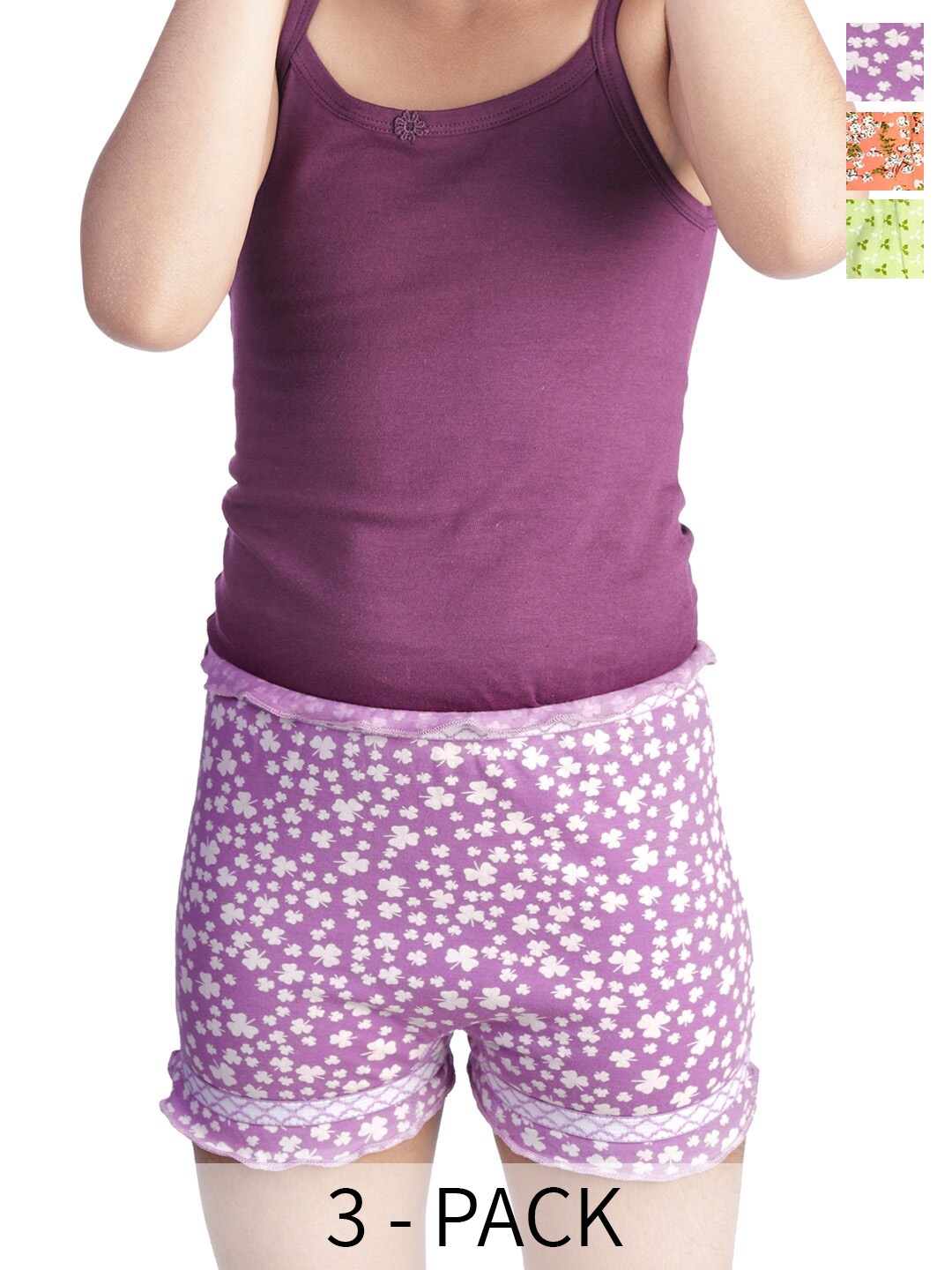 

BAESD Girls Pack Of 3 Floral Printed Cotton Anti Bacterial Boy Shorts Briefs, Orange