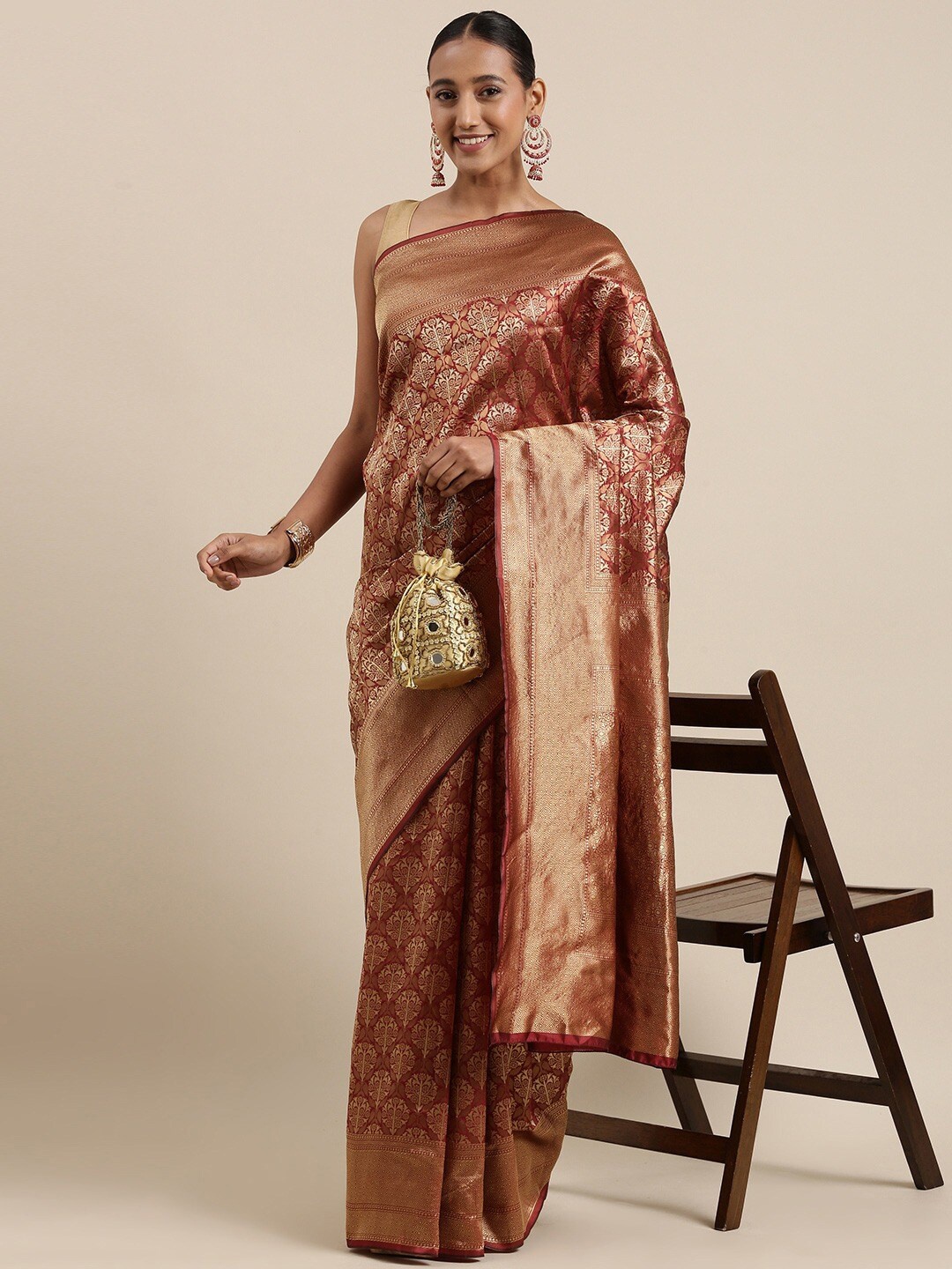 

HRITIKA Ethnic Motifs Woven Design Zari Saree, Maroon