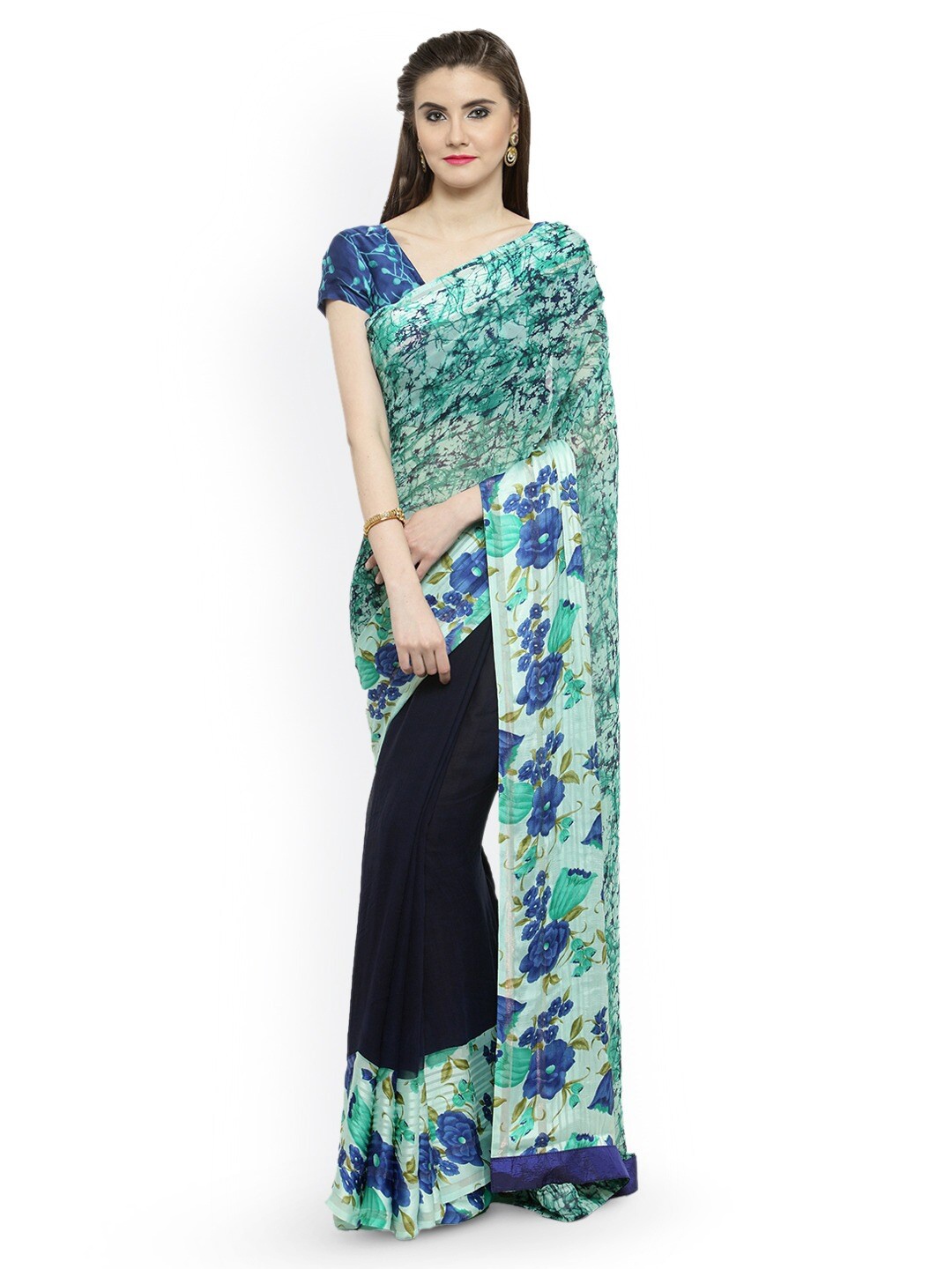 HRITIKA Floral Printed Saree, Green