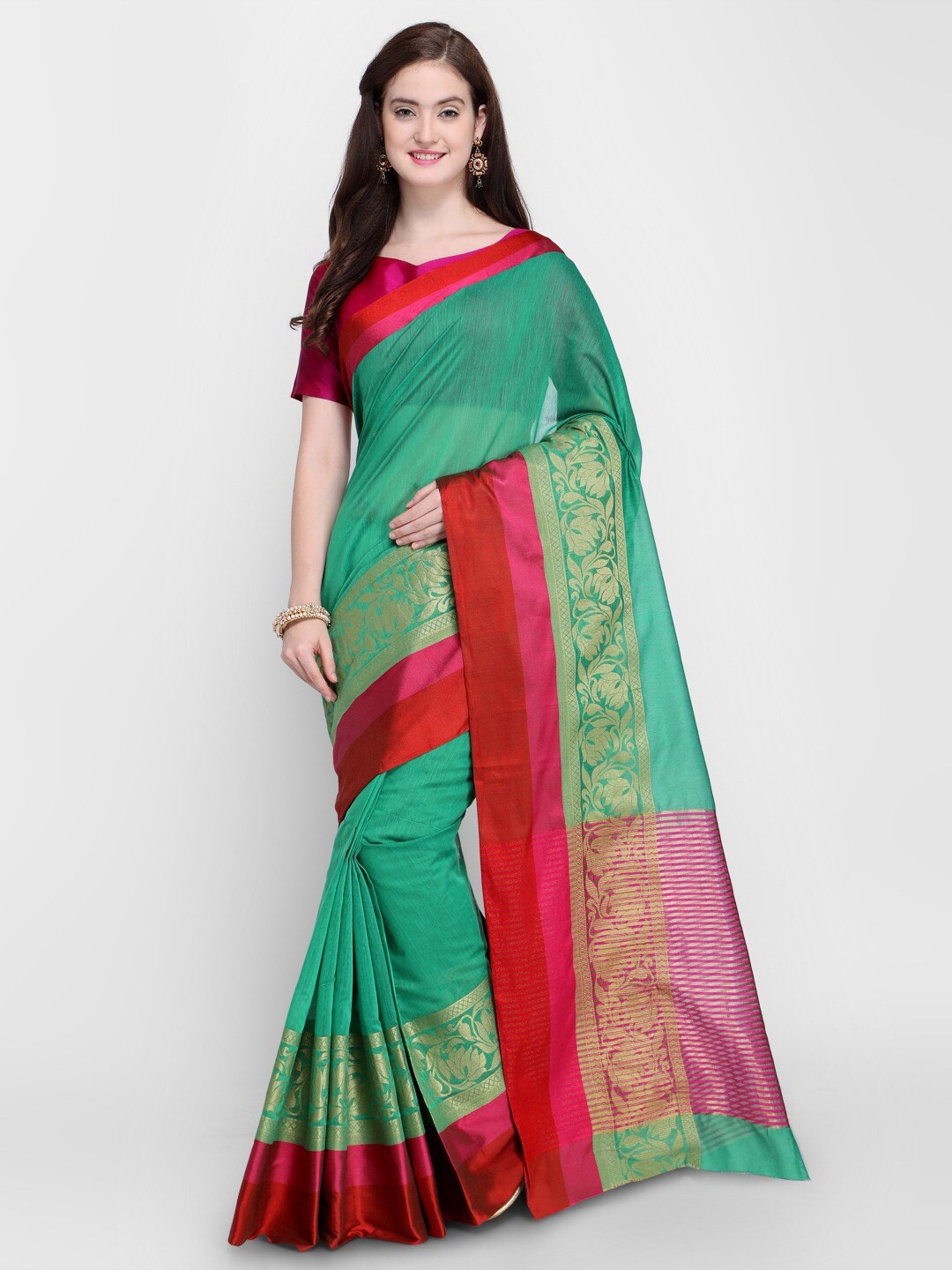 HRITIKA Woven Design Zari Saree, Green
