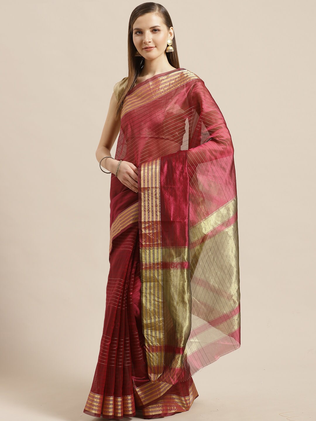 

HRITIKA Striped Saree, Purple