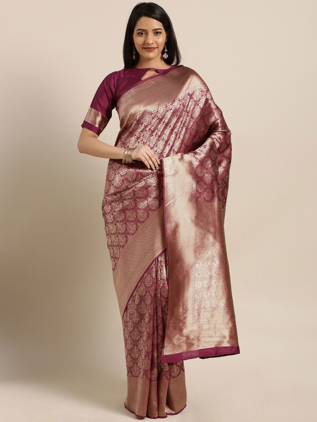

HRITIKA Woven Design Zari Saree, Magenta