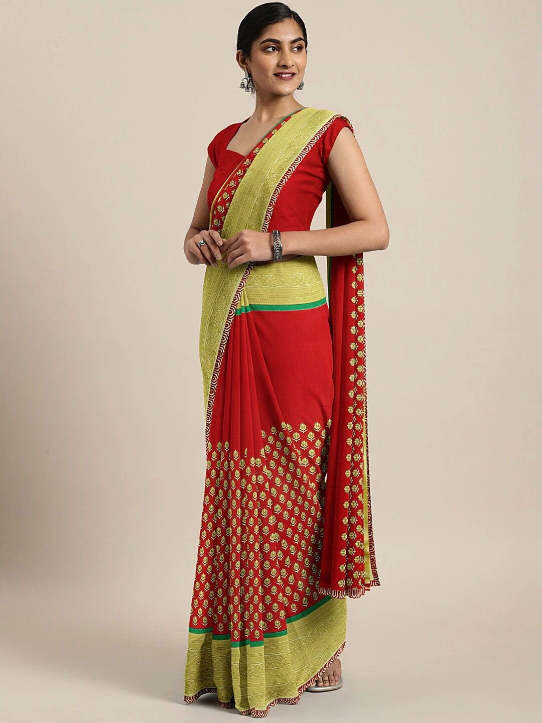 

HRITIKA Ethnic Motifs Printed Saree, Red