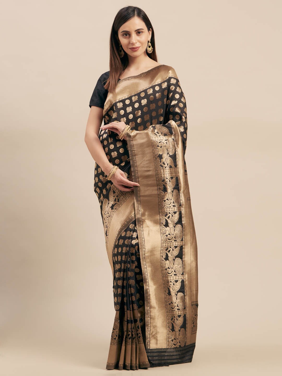 

HRITIKA Woven Design Zari Art Silk Saree, Black