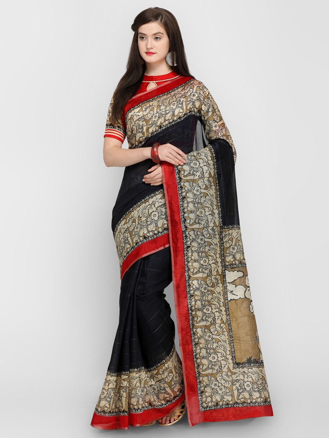 

HRITIKA Ethnic Motifs Printed Saree, Black