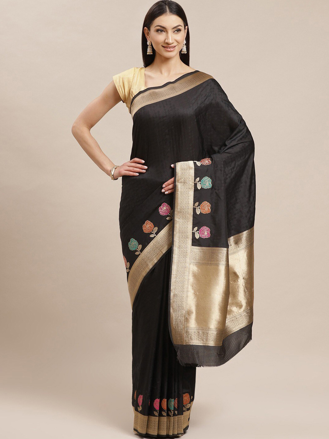 

HRITIKA Woven Design Zari Saree, Black