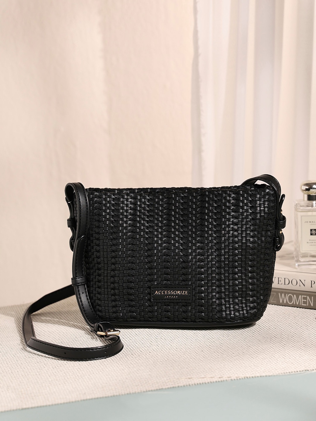 

Accessorize London Woven Cross-body Bag, Black