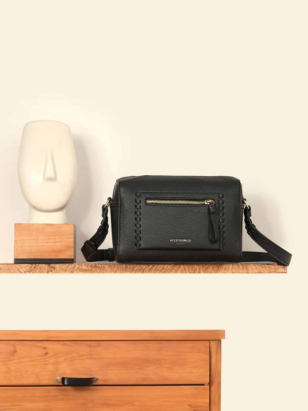 

Accessorize Women Front Pocket Sling bag, Black