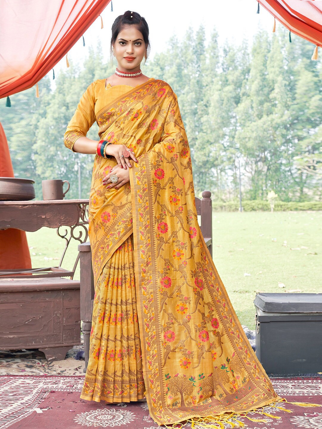 Mitera Woven Design Zari Silk Saree, Mustard