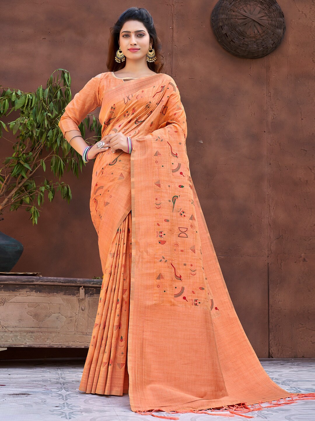 

Mitera Ethnic Motifs Woven Design Zari Saree, Orange
