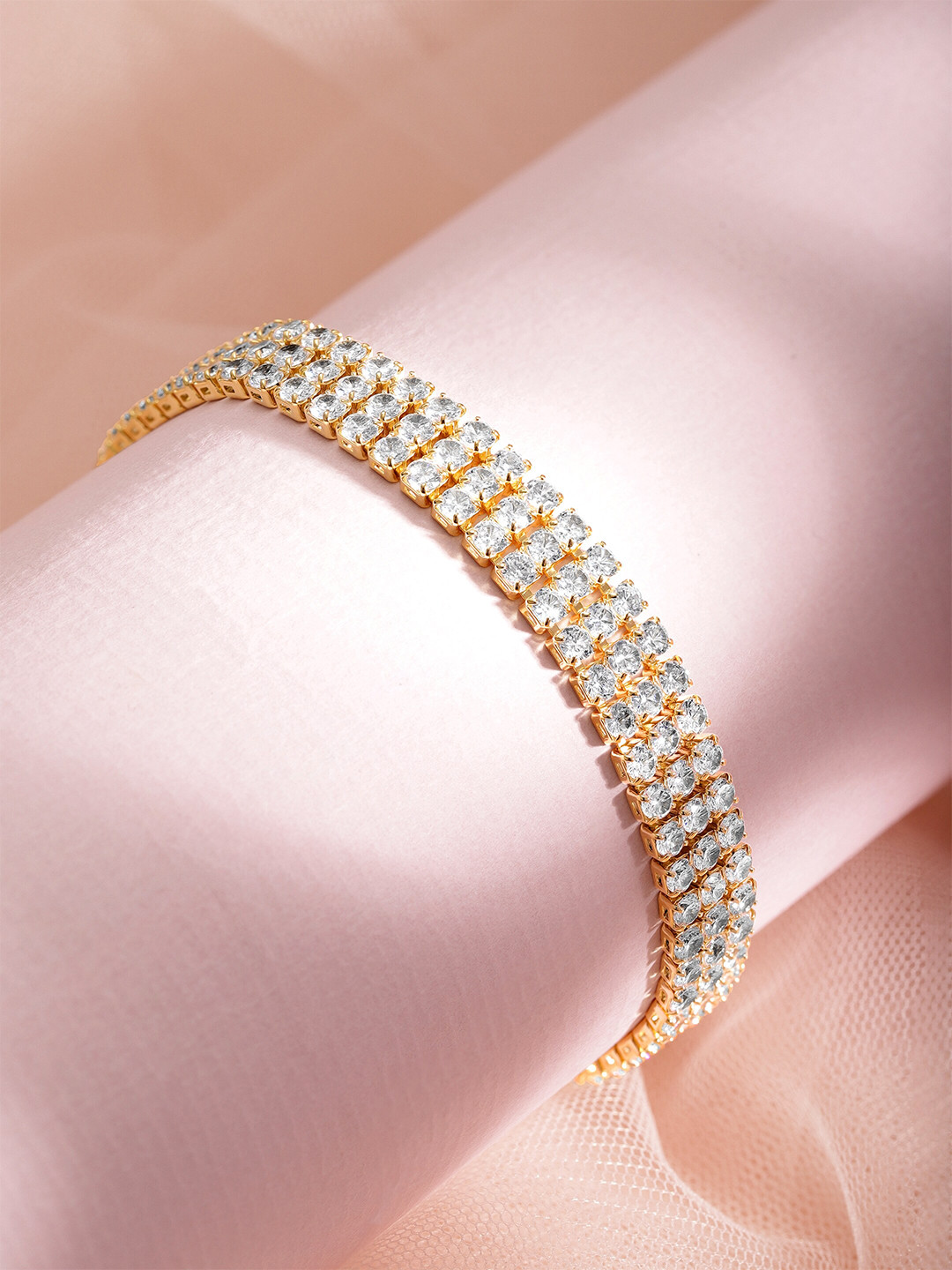 

Rubans Voguish 18KT Gold-Plated Cubic Zirconia Studded Link Bracelet