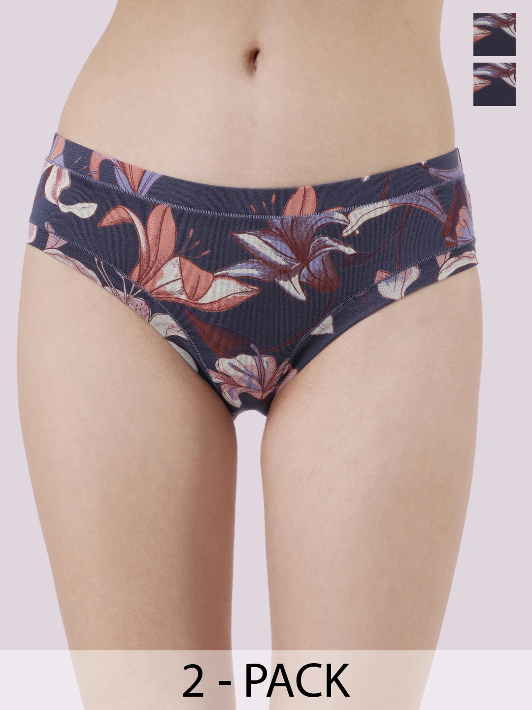 

Soie Pack Of 2 Floral Printed Cotton Basic Briefs, Blue