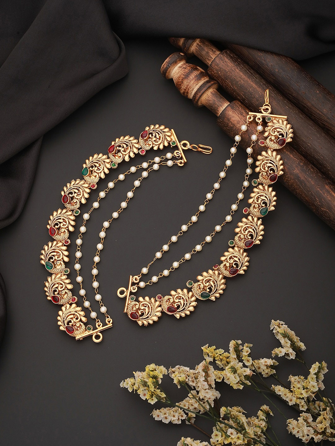 

Saraf RS Jewellery Gold-Plated American Diamond Contemporary Drop Earrings