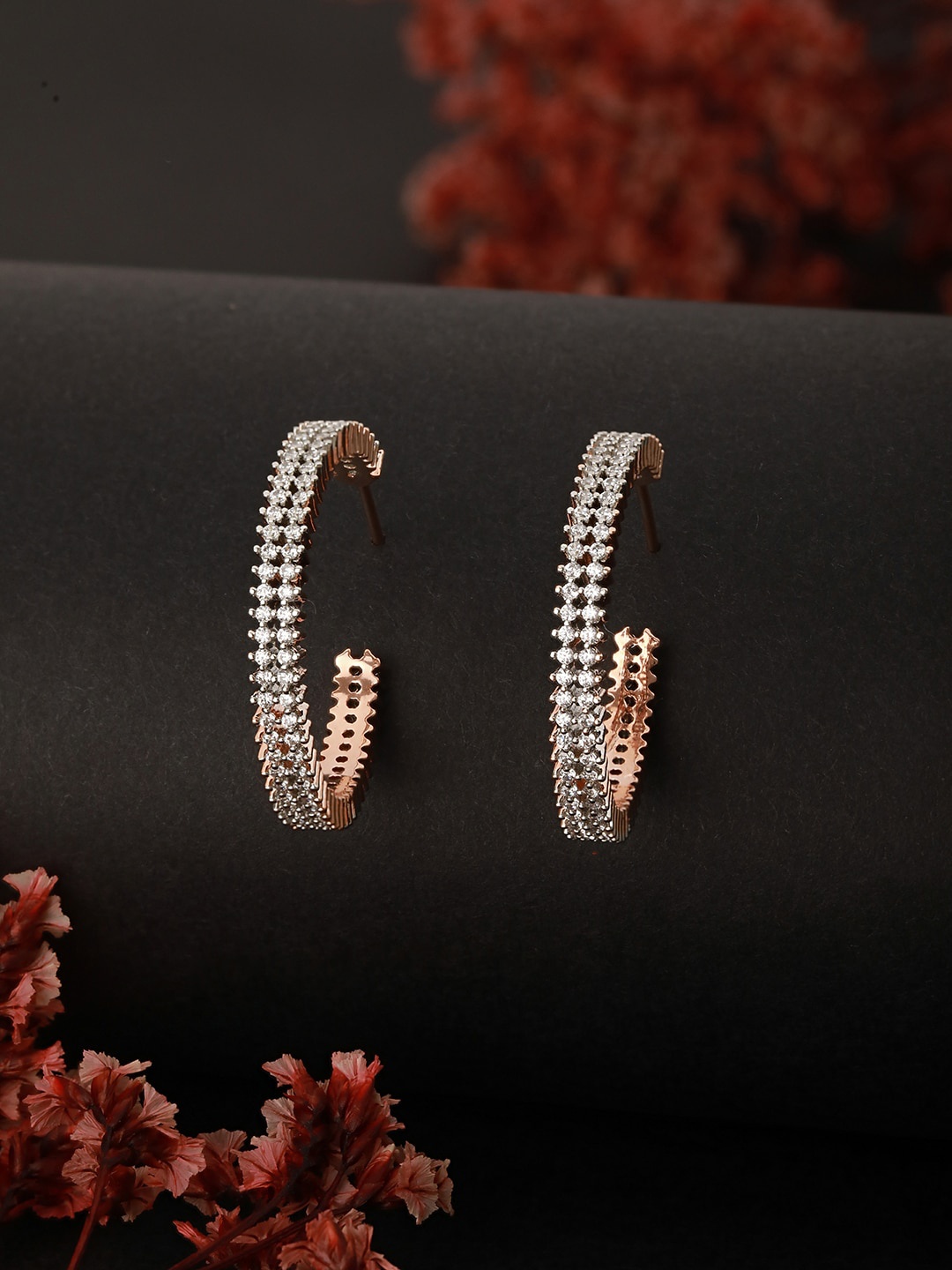 

Saraf RS Jewellery Rose Gold Plated Zircon-Studded Hoop Earrings