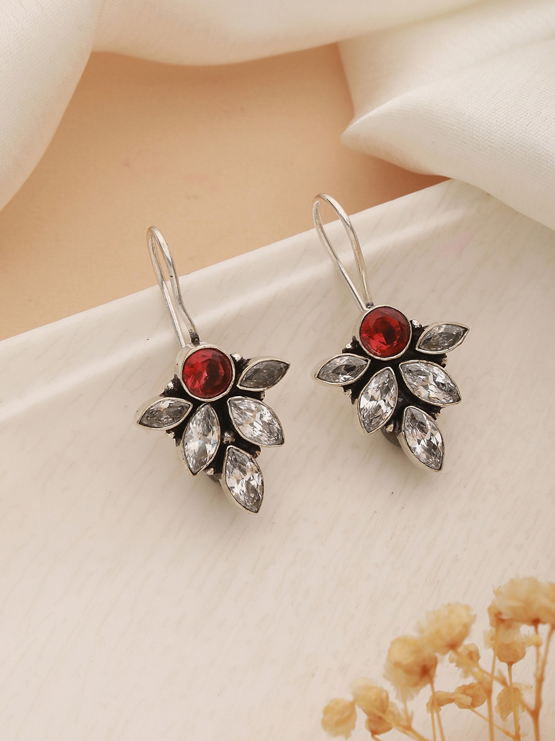 

Saraf RS Jewellery Rhodium-Plated Contemporary Drop Earrings, Red