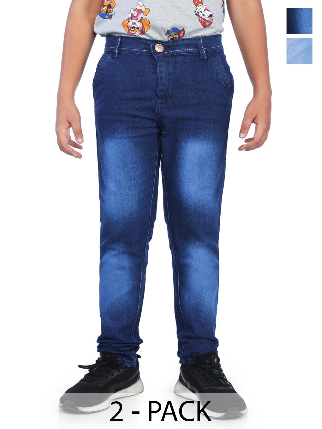 

BAESD Boys Pack Of 2 Slim Fit Clean Look Heavy Fade Stretchable Jeans, Blue