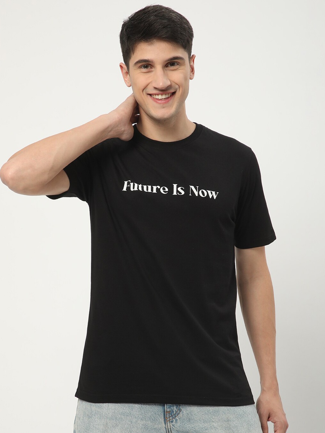 

R&B Typography Printed Cotton T-shirt, Black