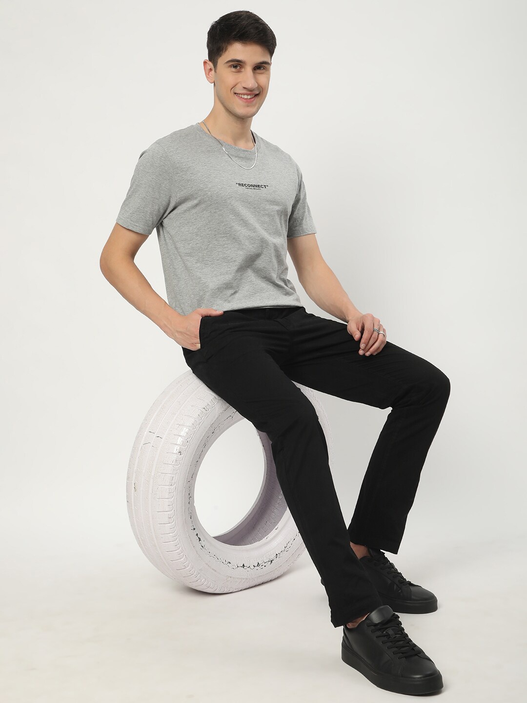 

R&B Round Neck Cotton T-shirt, Grey