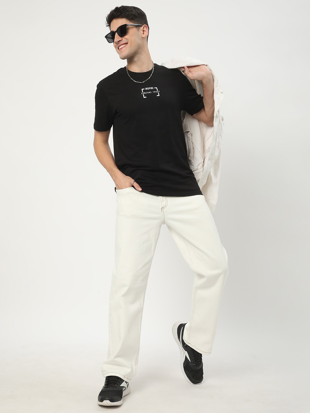 

R&B Typography Printed Cotton T-shirt, Black