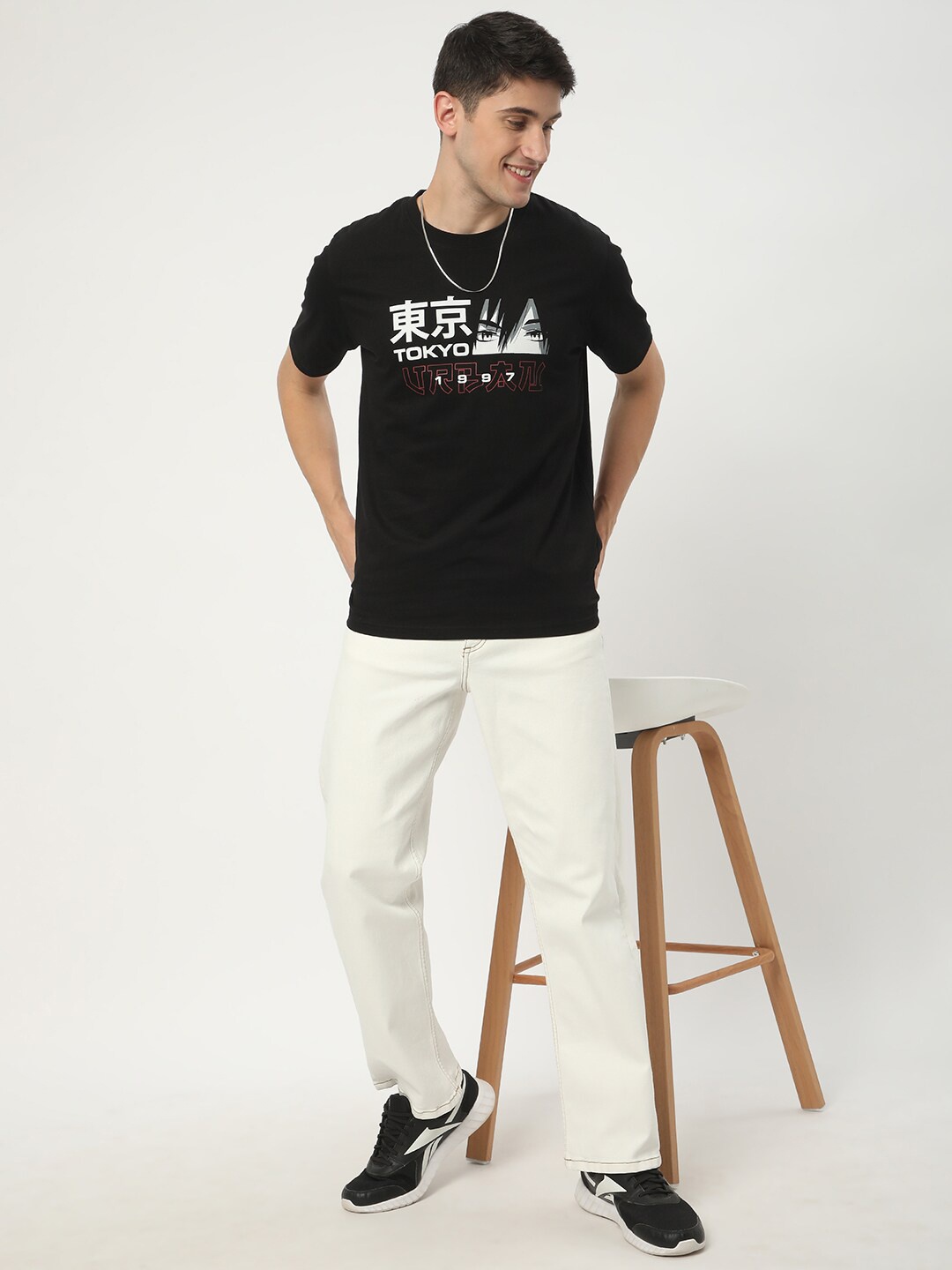 

R&B Typography Printed Cotton T-shirt, Black