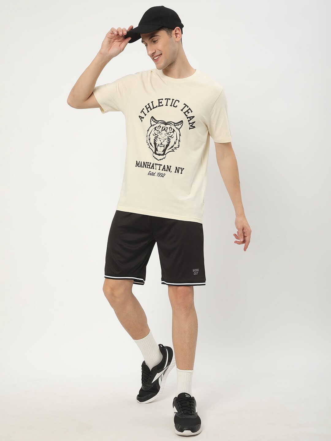 

R&B Typography Printed Cotton T-shirt, Cream