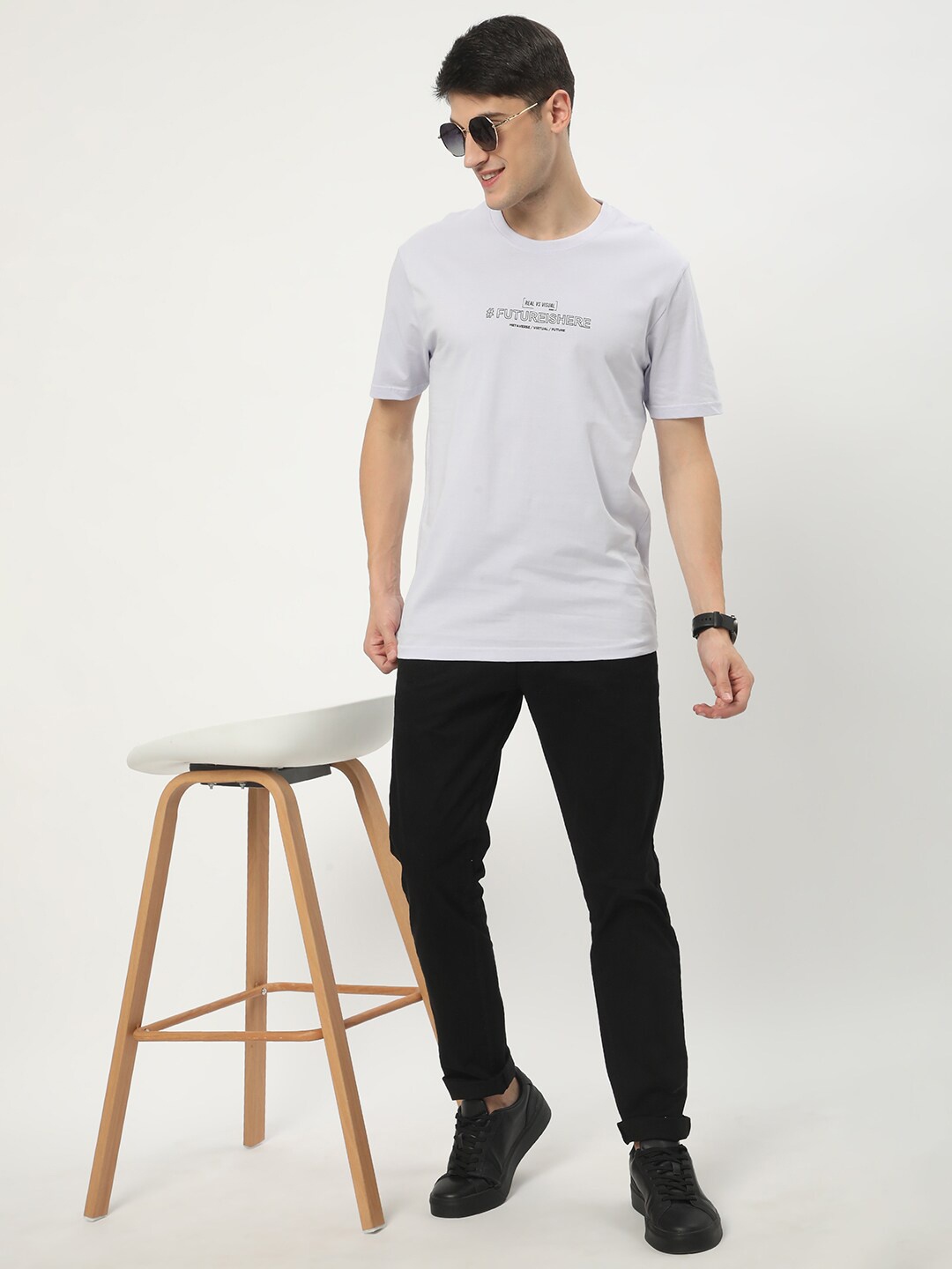 

R&B Typography Printed Cotton T-shirt, Purple