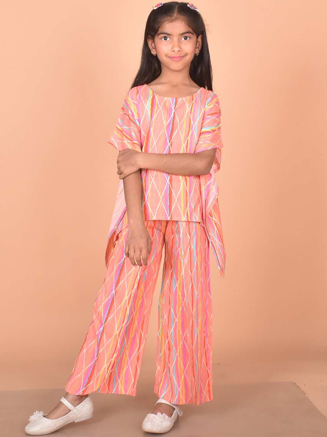 

misbis Girls Printed Pure Cotton Kaftan Top With Trouser, Pink