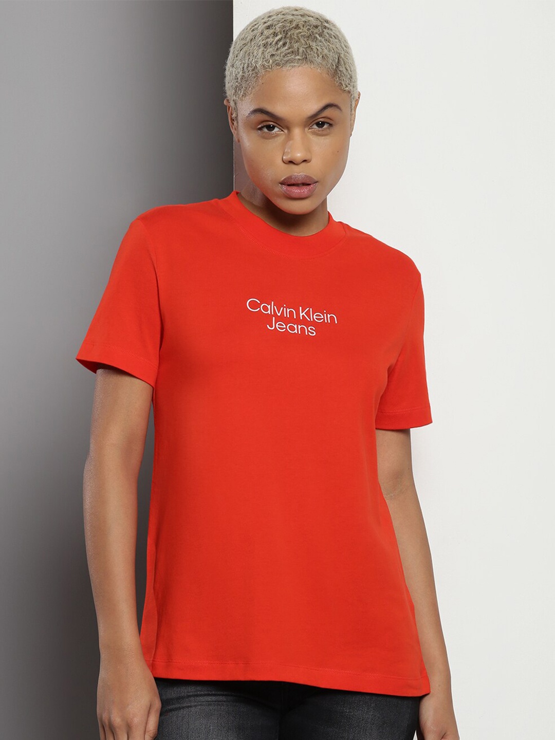 

Calvin Klein Typography Printed Cotton Slim Fit T-shirt, Red