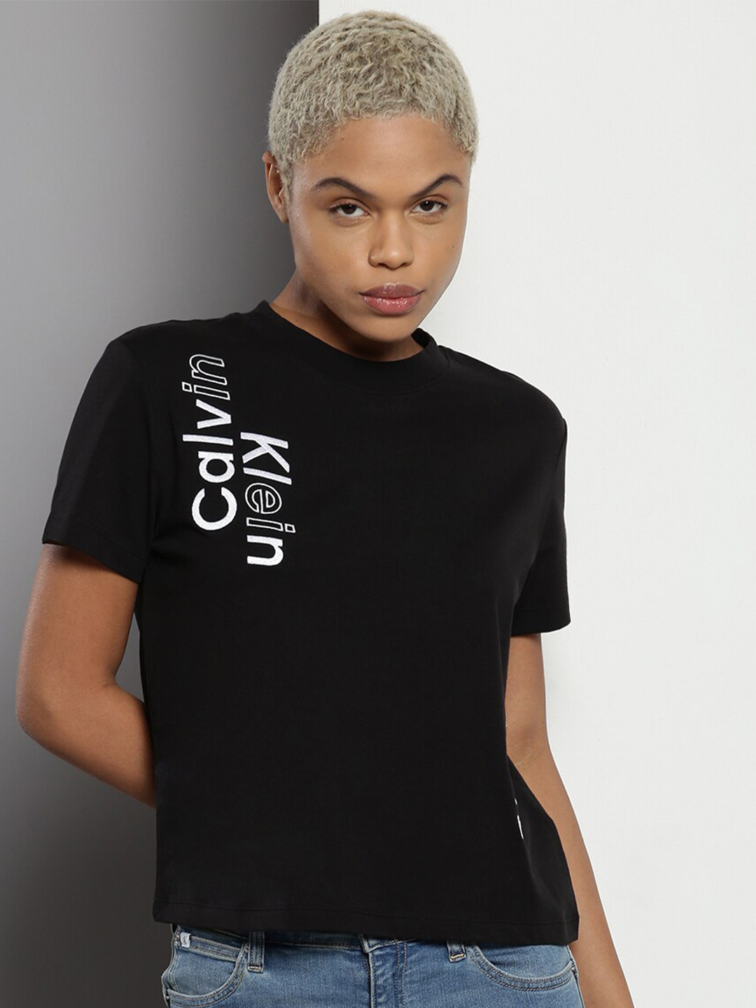 

Calvin Klein Typography Printed Cotton Slim Fit T-shirt, Black