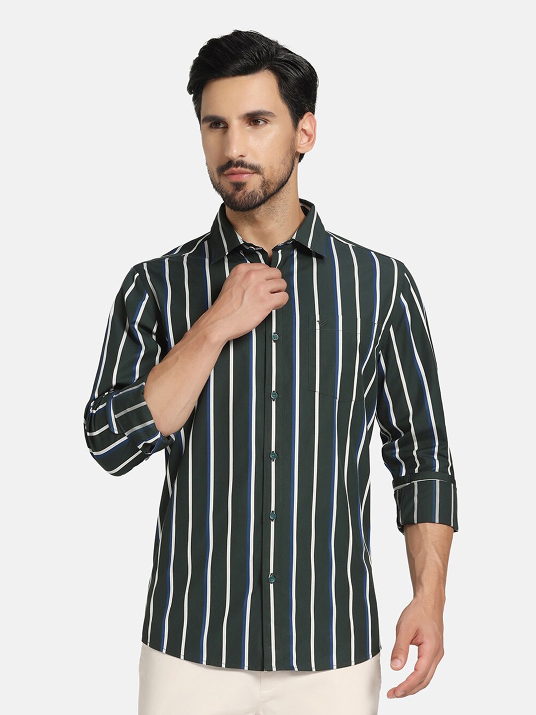 

Blackberrys Slim Fit Striped Cotton Casual Shirt, Green