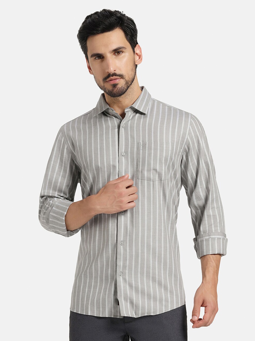 

Blackberrys Slim Fit Vertical Striped Cotton Casual Shirt, Grey