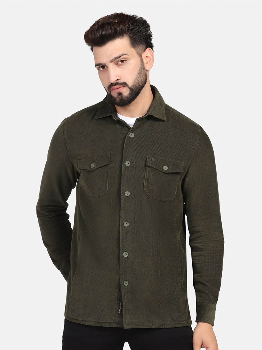 

Blackberrys Slim Fit Corduroy Cotton Casual Shirt, Olive