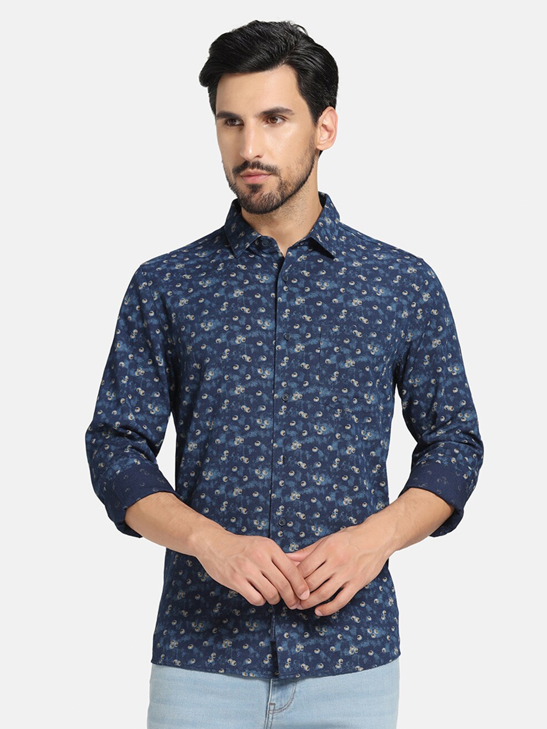 

Blackberrys Slim Fit Floral Printed Cotton Casual Shirt, Blue