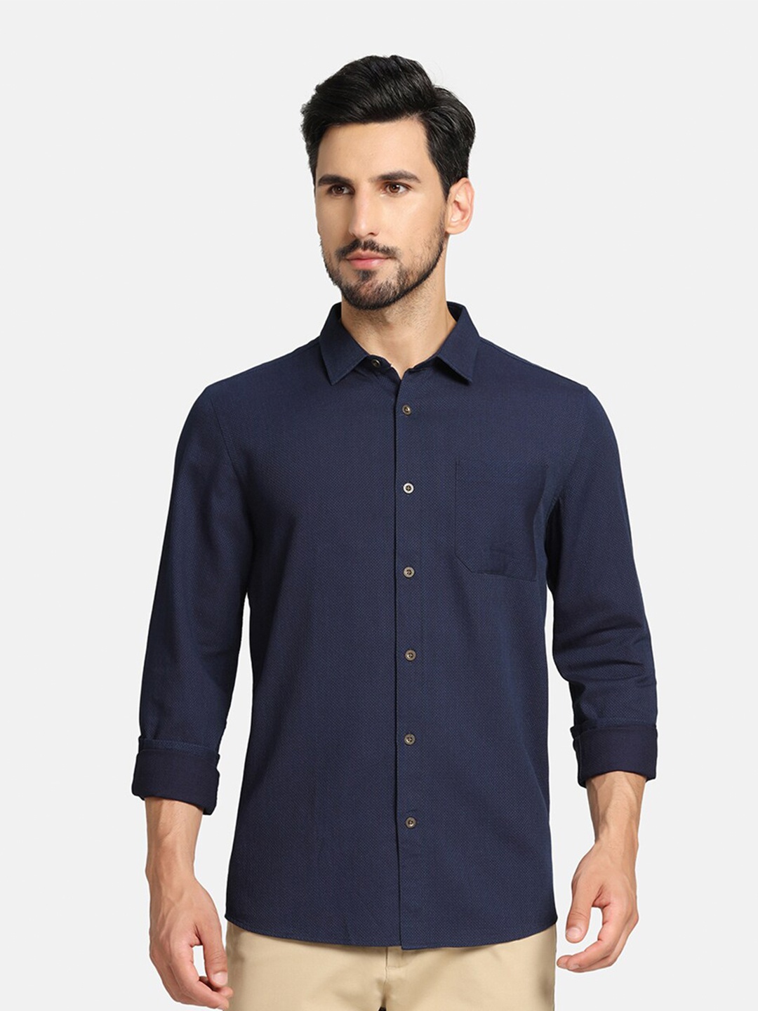 

Blackberrys Textured Slim Fit Cotton Casual Shirt, Navy blue