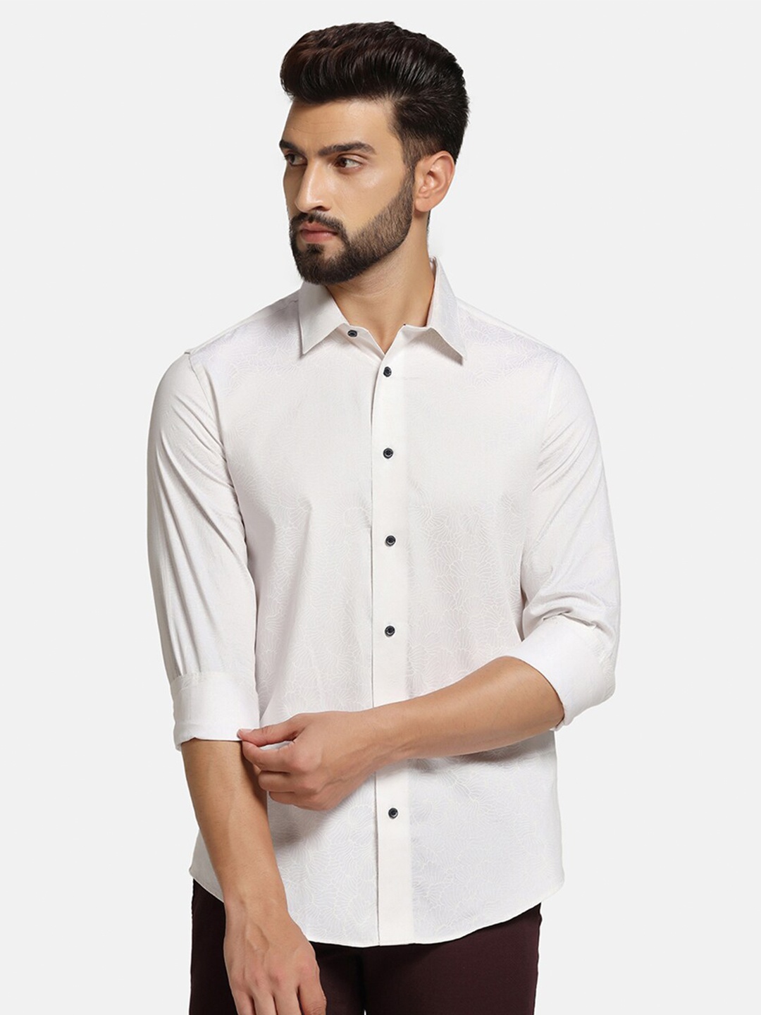 

Blackberrys Slim Fit Floral Printed Cotton Casual Shirt, White