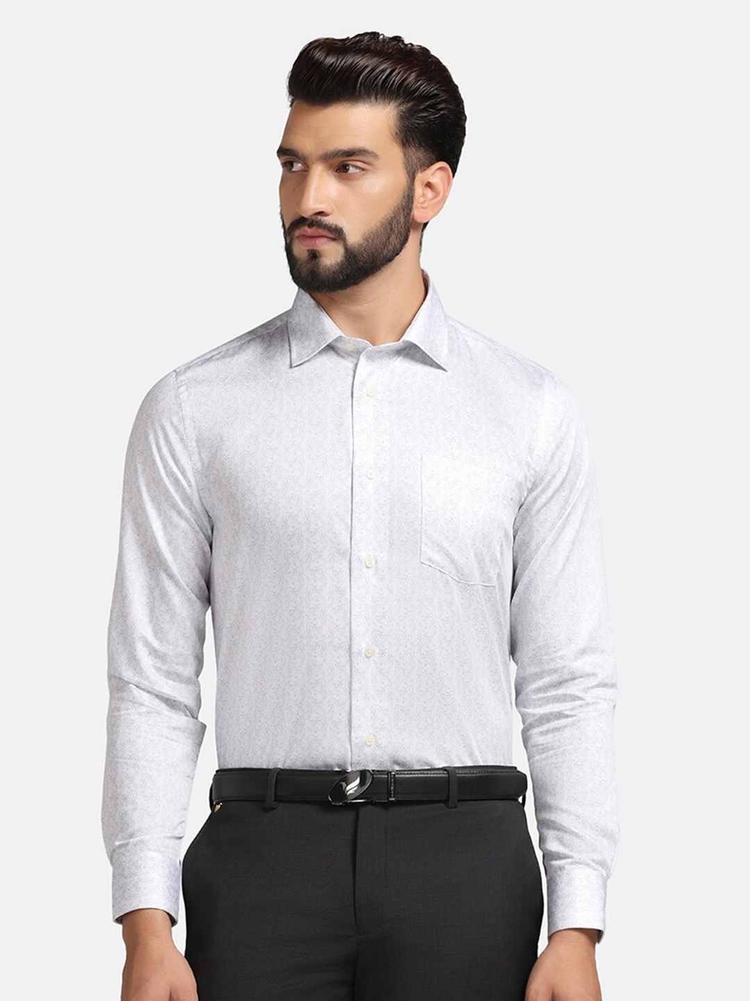 

Blackberrys Men'S Grey Printed Formal Slim Fit Wrinkle-Resistant Shirt