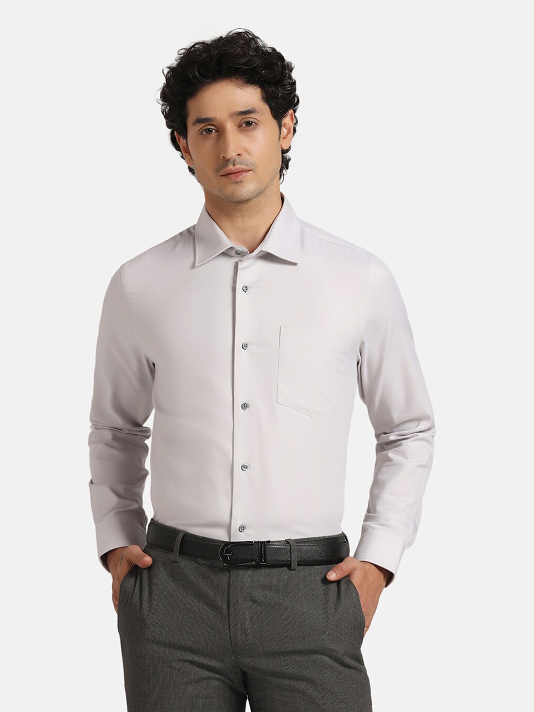 

Blackberrys Slim Fit Spread Collar Full Sleeves Cotton Formal Shirt, Grey