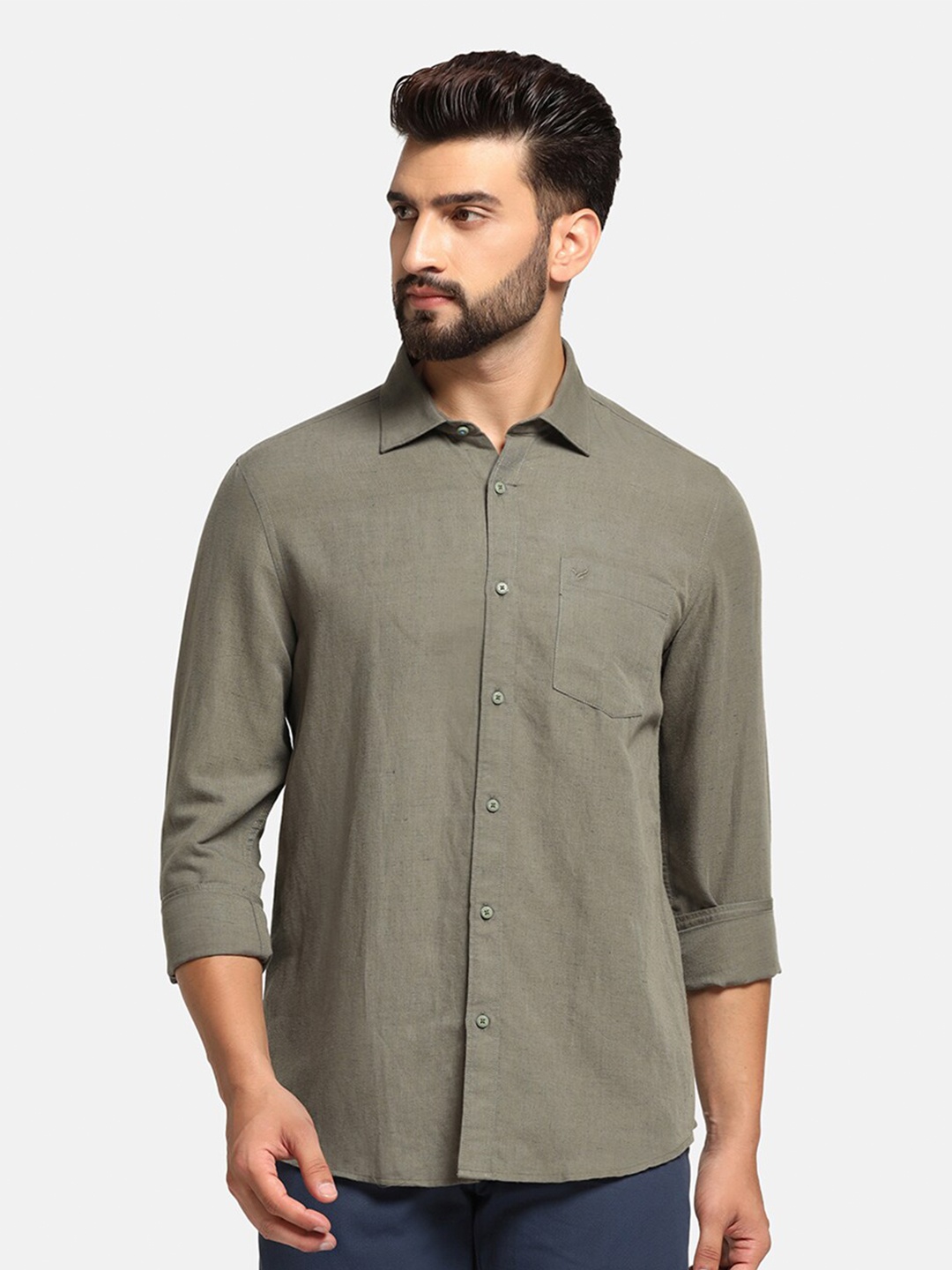 

Blackberrys Slim Fit Spread Collar Cotton Casual Shirt, Green