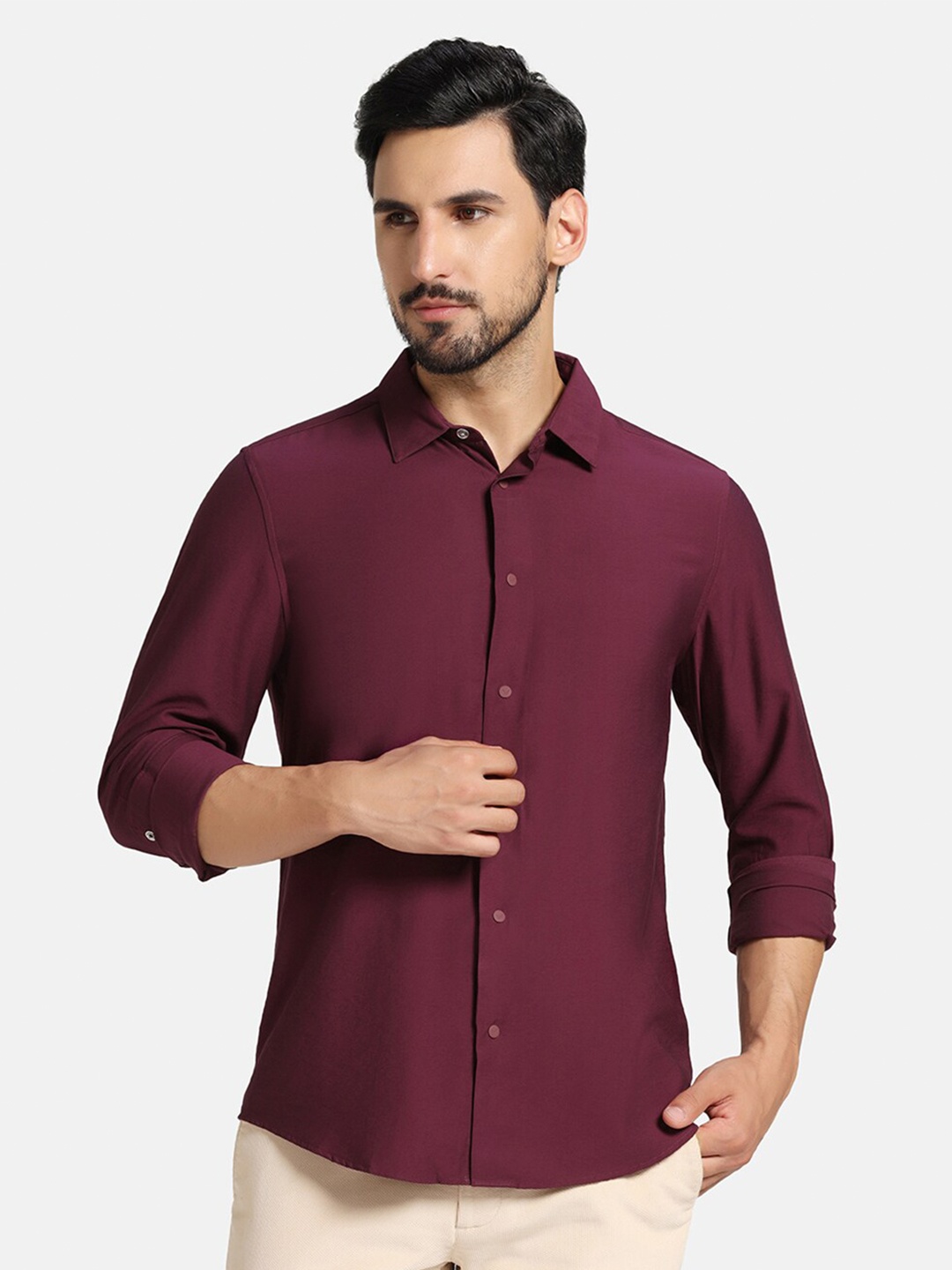 

Blackberrys Slim Fit Spread Collar Casual Shirt, Maroon