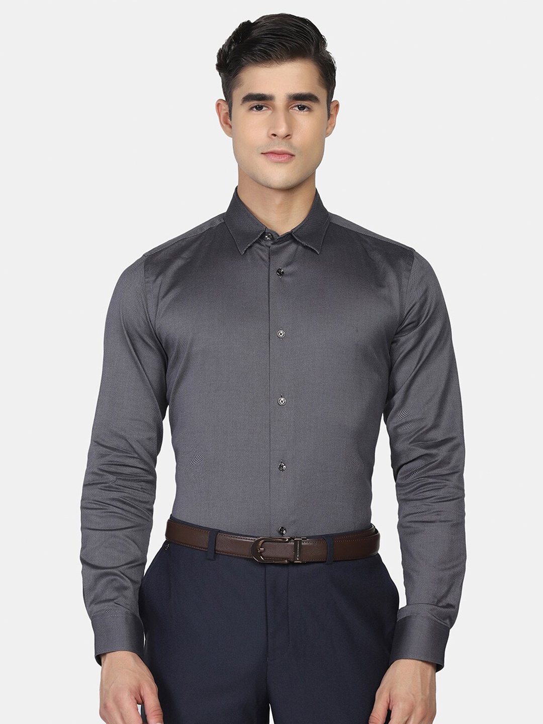 

Blackberrys Slim Fit Textured Cotton Formal Shirt, Charcoal